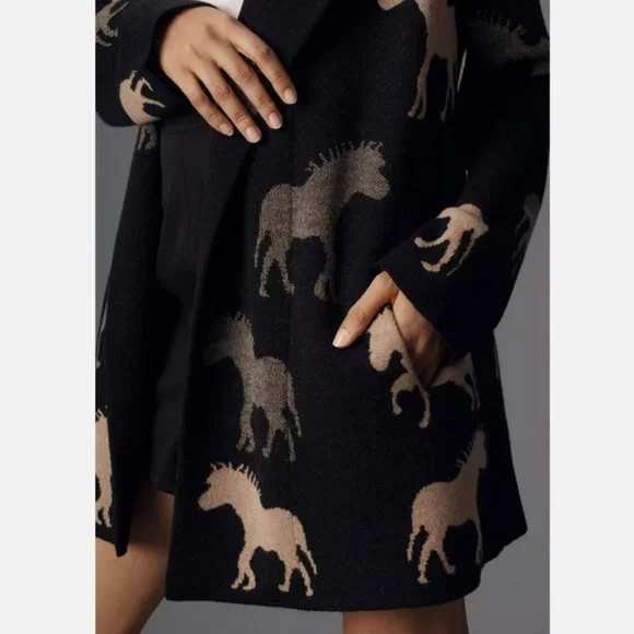 Anthropologie Maeve Oversized Open-Front Horse Pattern Cardigan Sweater M NWT - Picture 5 of 6